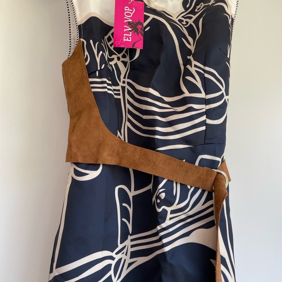 🎈🧨💗Host Pick ☄️🧨 White and Navy Horse-Belt -accent Midi dress - Picture 4 of 8